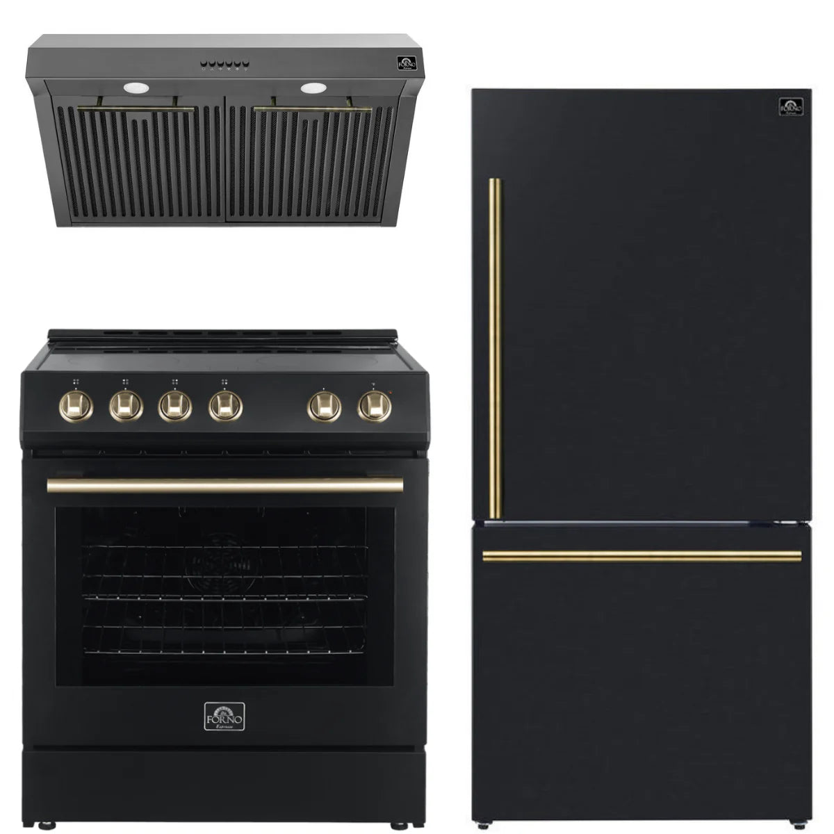 30 Electric Range, Range Hood and Refrigerator in Black C636