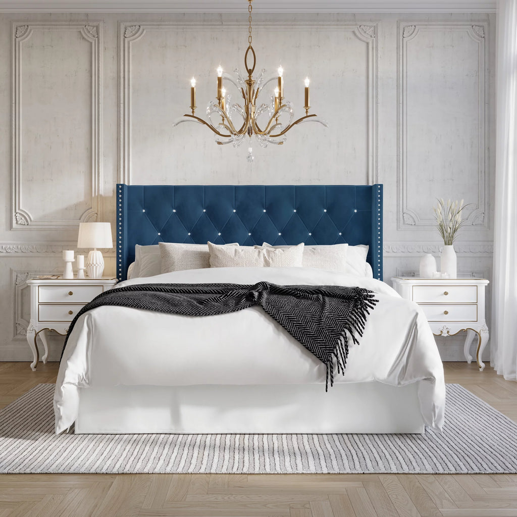Button Tufted Wingback Velvet Upholstered Queen Bed G13889