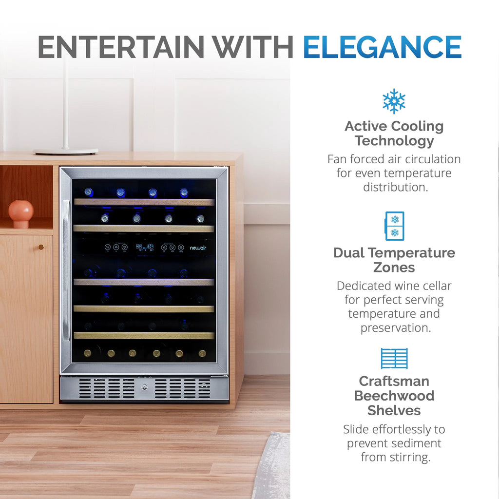46-Bottle Dual-Zone Stainless Steel Wine Refrigerator H9260