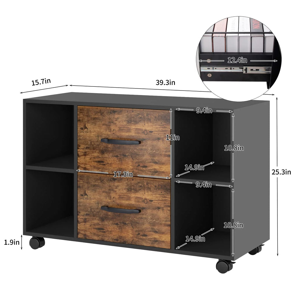 35.4" Mobile Lateral File Cabinet with 3 Drawers J8055