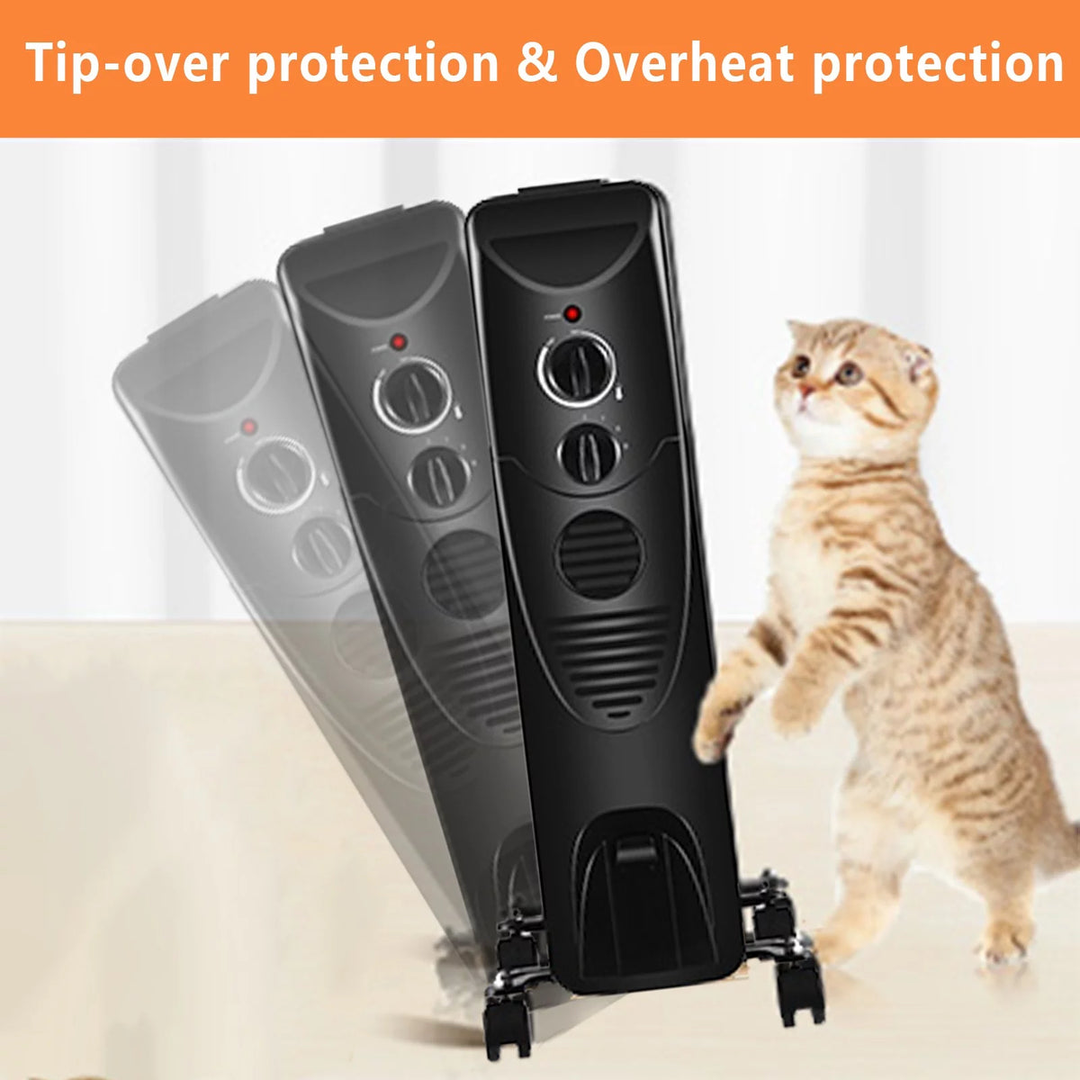 Oil Filled Radiator Heater Portable Electric Heater with 3 Heat Settings Black T625935