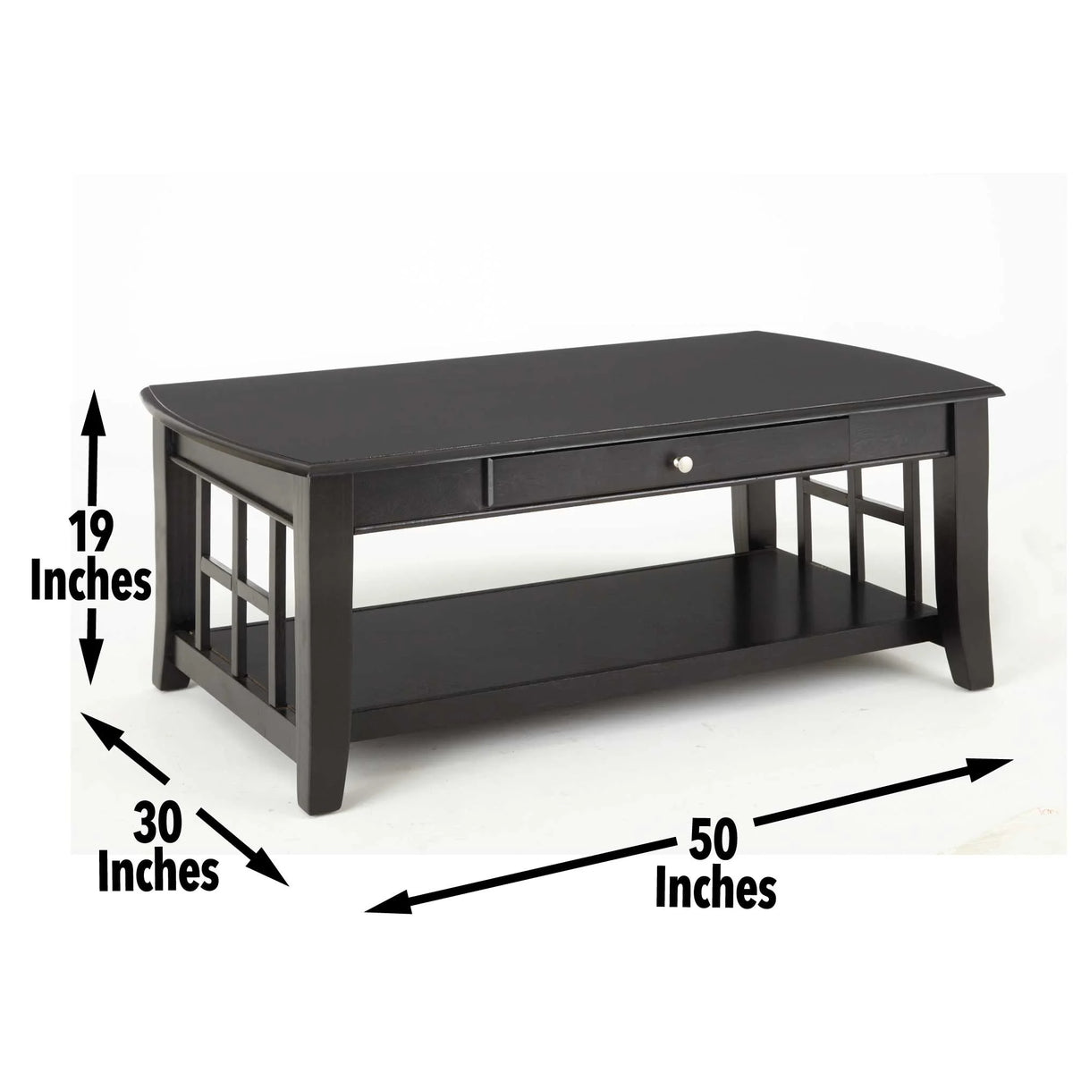 Black Rectangle Coffee Table with Storage and Shelf H8829