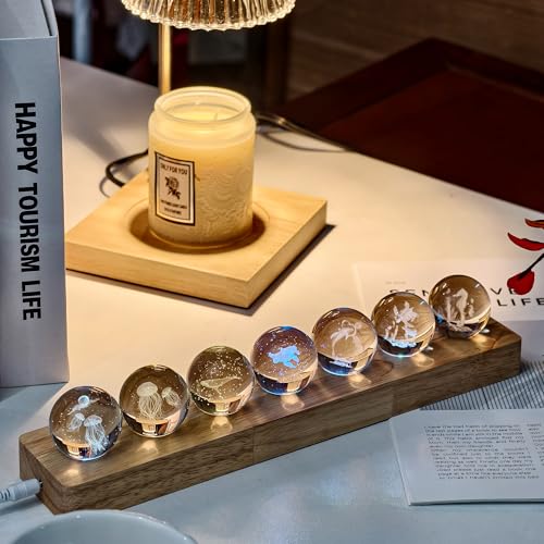 40mm Crystal Quartz 7 Chakra Healing Spheres Set with LED Wooden Stand T997963