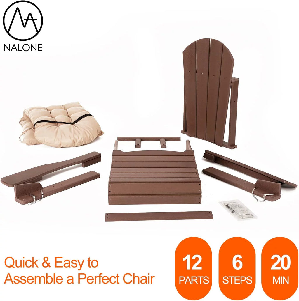 Oversized HDPE Plastic Folding Adirondack Chairs Set of 2 with Cushion R353