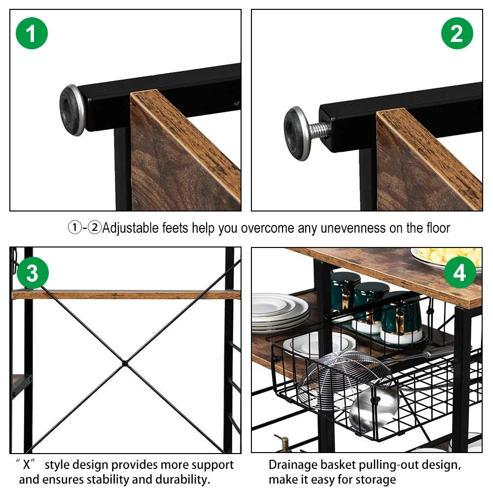 Rustic Brown Kitchen Storage Shelf with 10 Hooks G39253