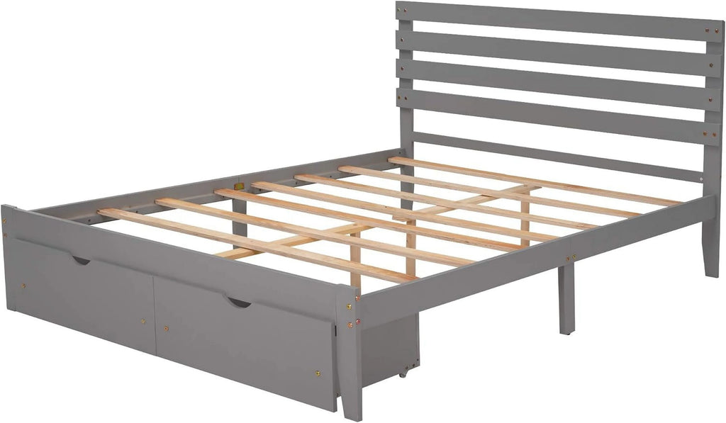 Queen Wood Platform Bed Frame with Storage Drawers and Headboard X6385