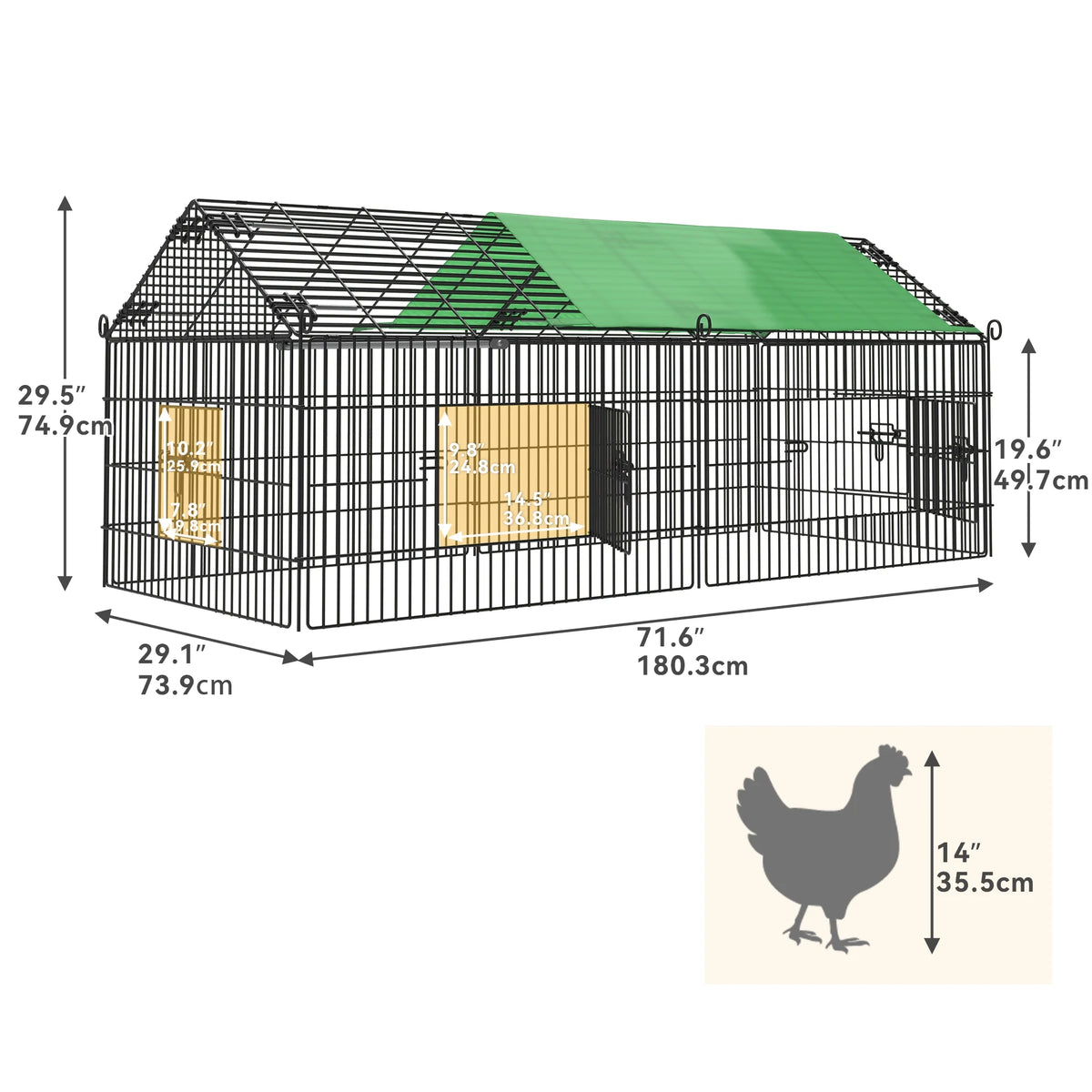 71-inch Metal Chicken Coop with Waterproof Cover O7026