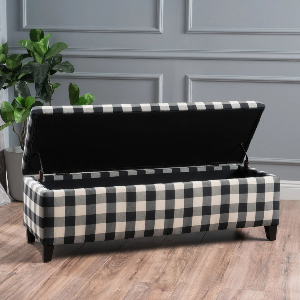 Black Checkerboard Fabric Storage Ottoman C711754