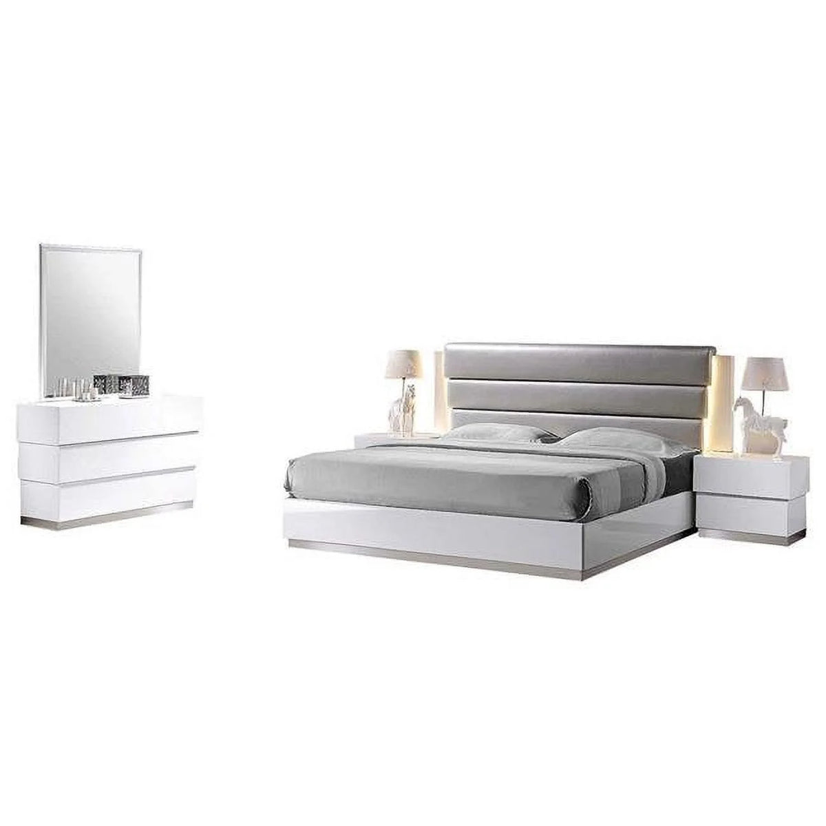 White Gray Leather Headboard California King Bed Set H43367
