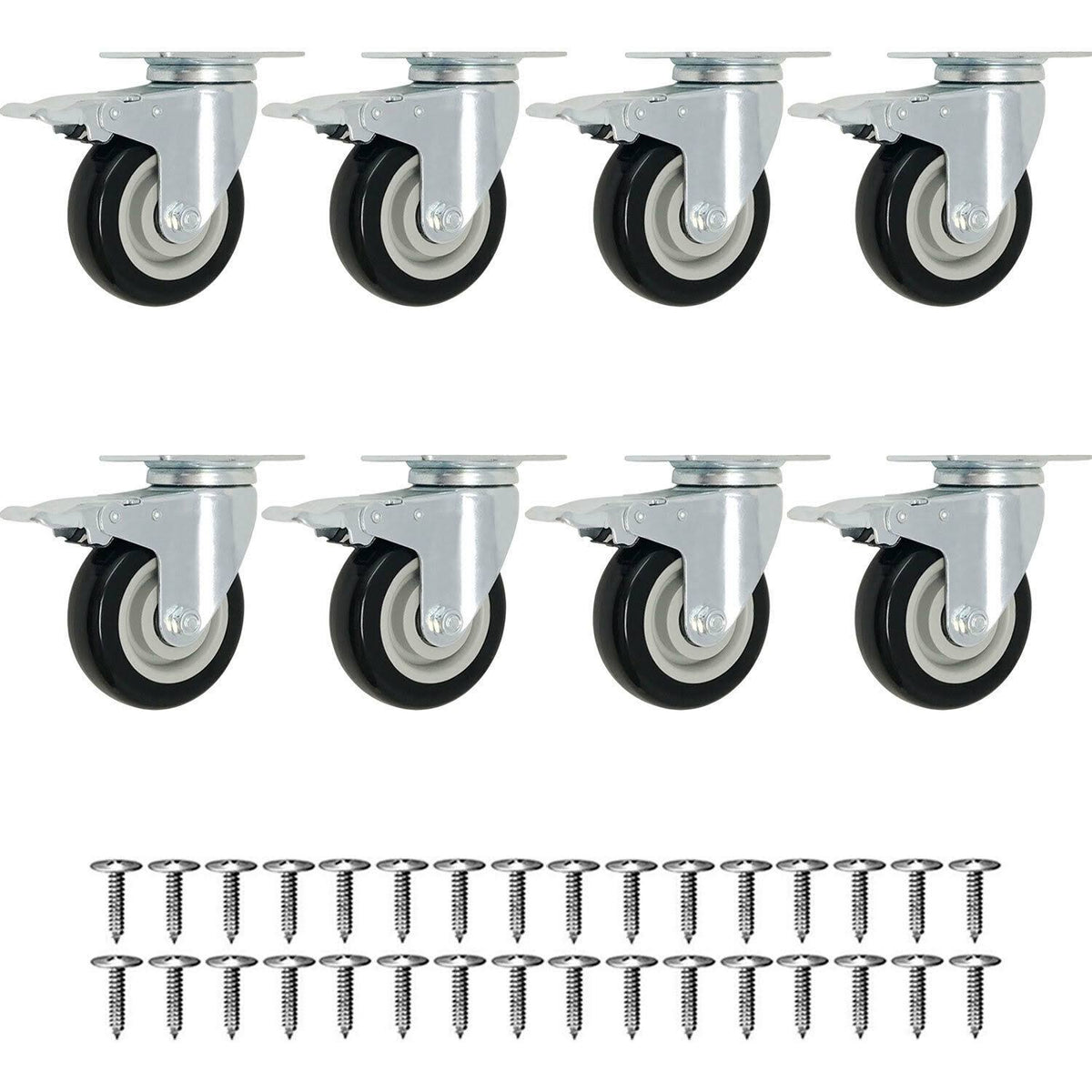 8 Pack 4 inch Swivel Plate Caster Wheels with Brake Y345