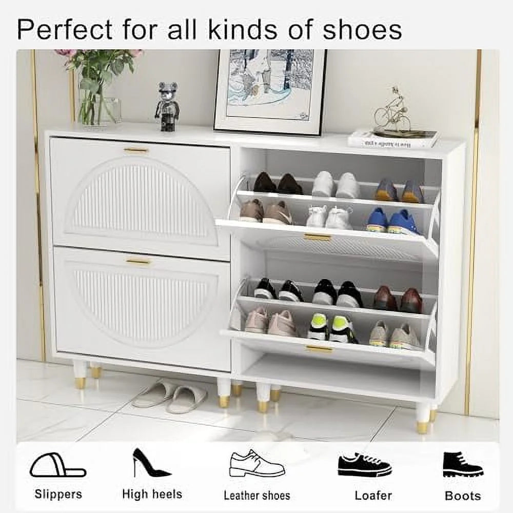 White Slim Shoe Cabinet with Doors I4309
