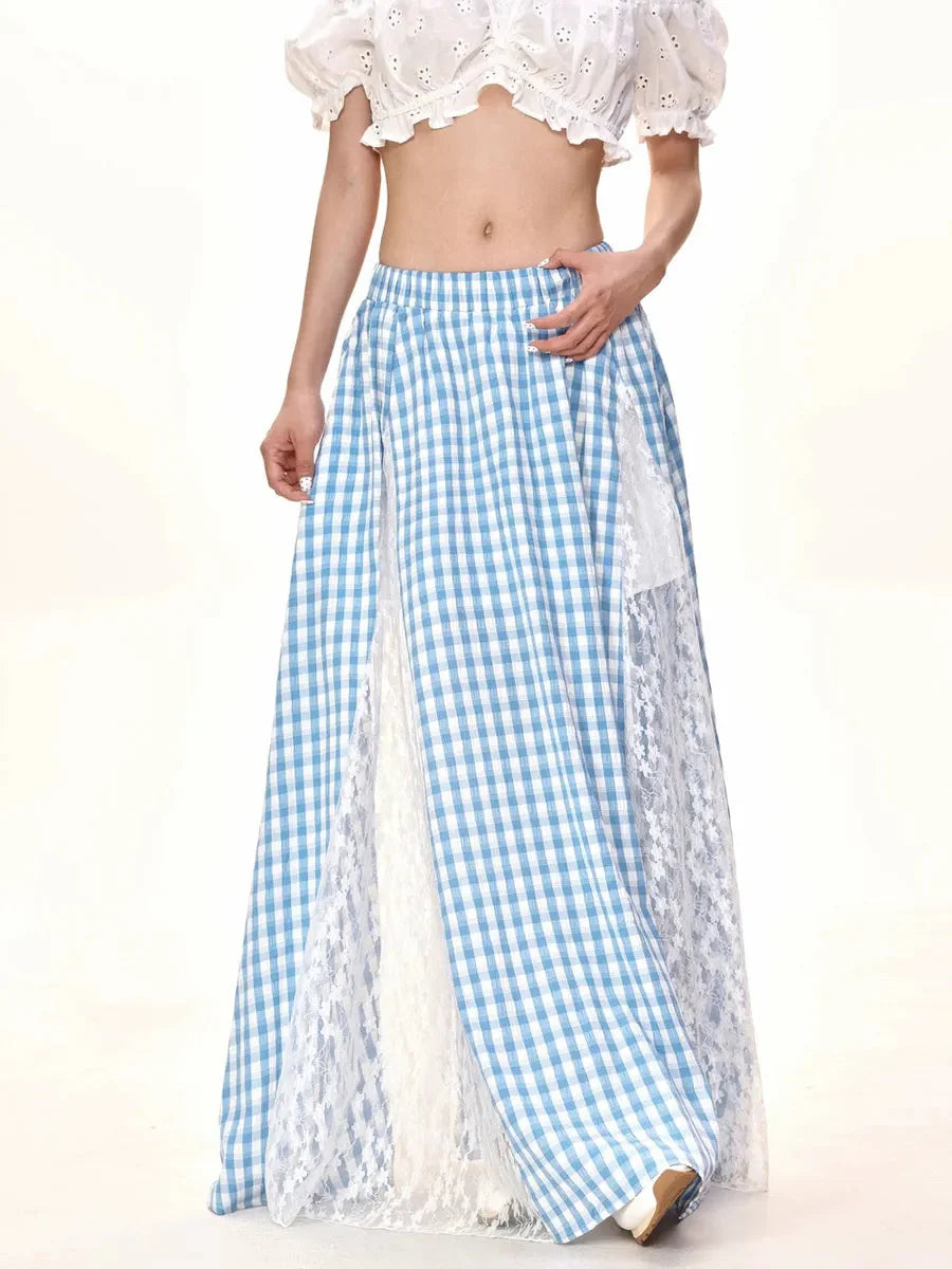 Blue Checkerboard Split Midi Dress M99593