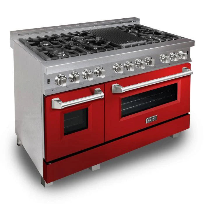 48 in. Gas Burner Electric Oven Range with Red Gloss Door G43013
