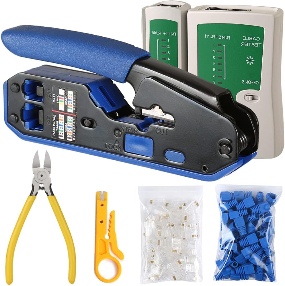 RJ45 Crimp Tool Kit with 50PCS CAT5e CAT6 Connectors Q534