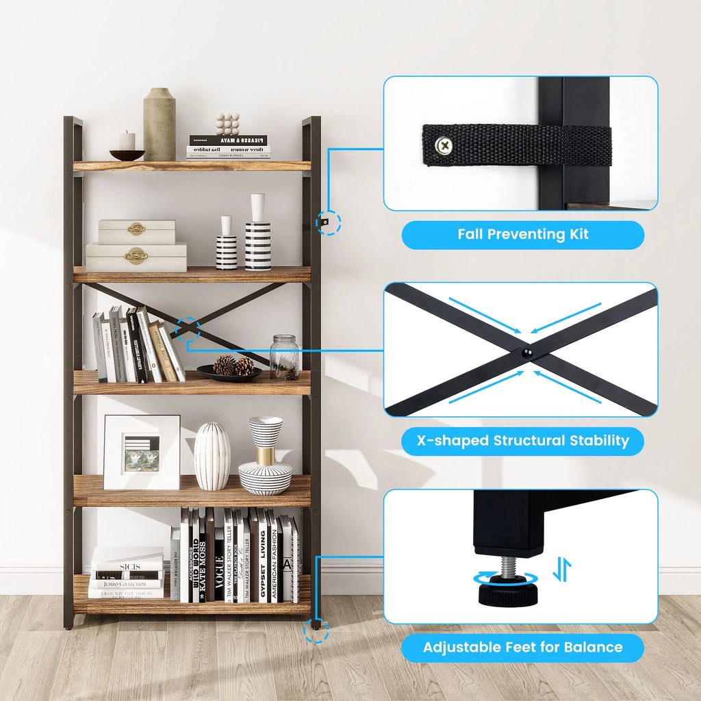5 Tier Solid Real Wood Bookshelf E9836