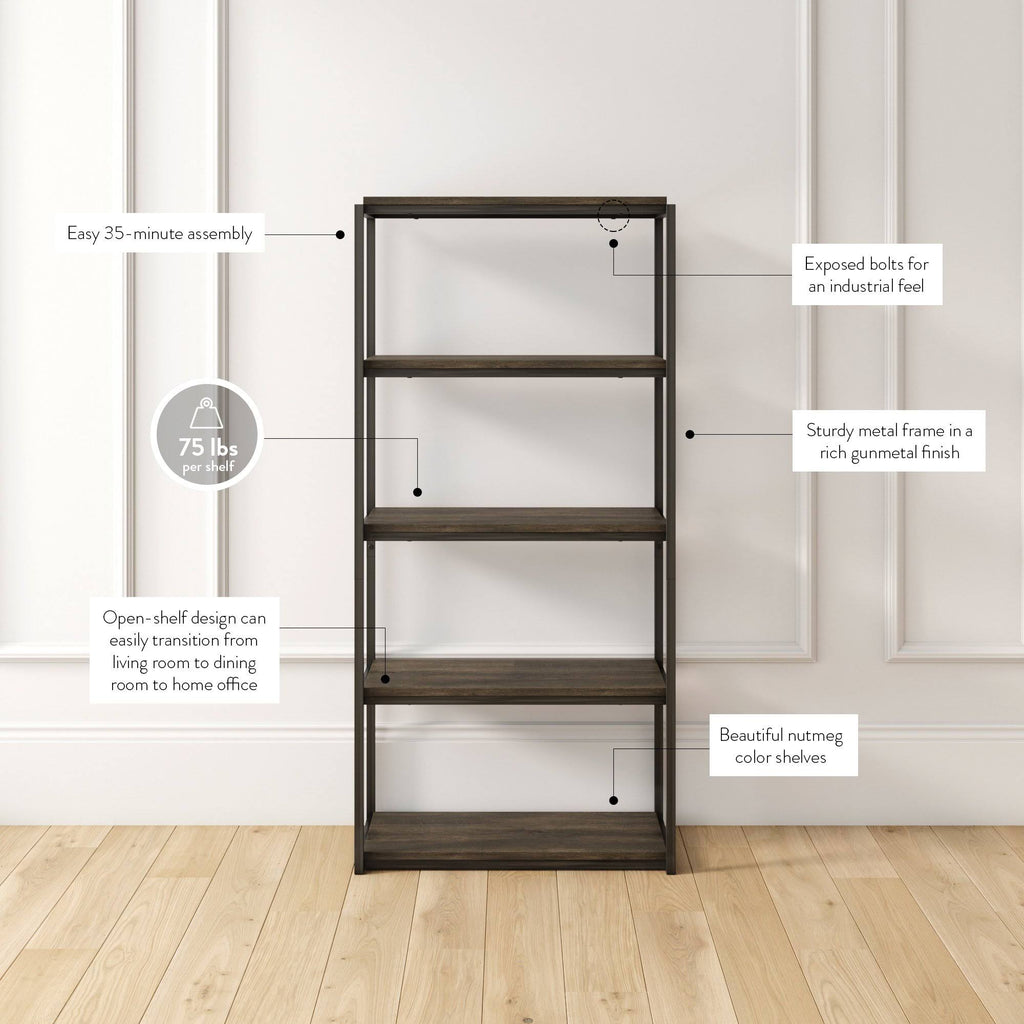 5-Shelf Wood Bookcase with Metal Frame D988908