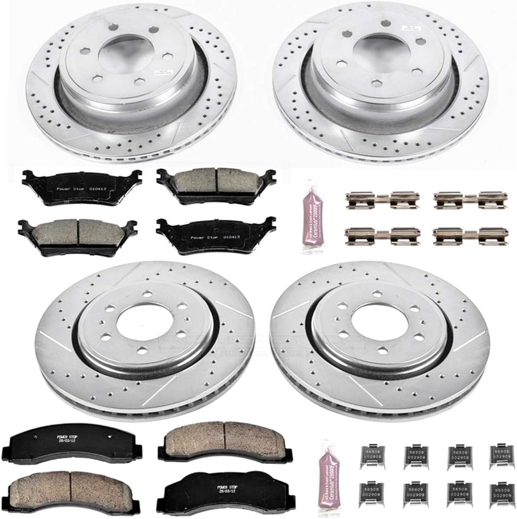 Front and Rear Carbon Fiber Brake Pads with Drilled & Slotted Brake Rotors Kit J392