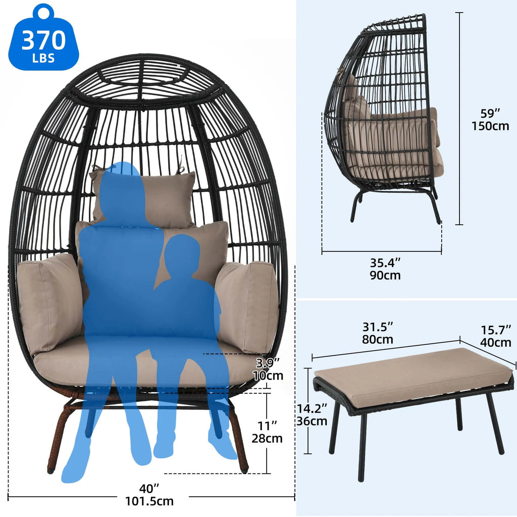 Oversized Wicker Egg Chair with Stand and Cushions N668
