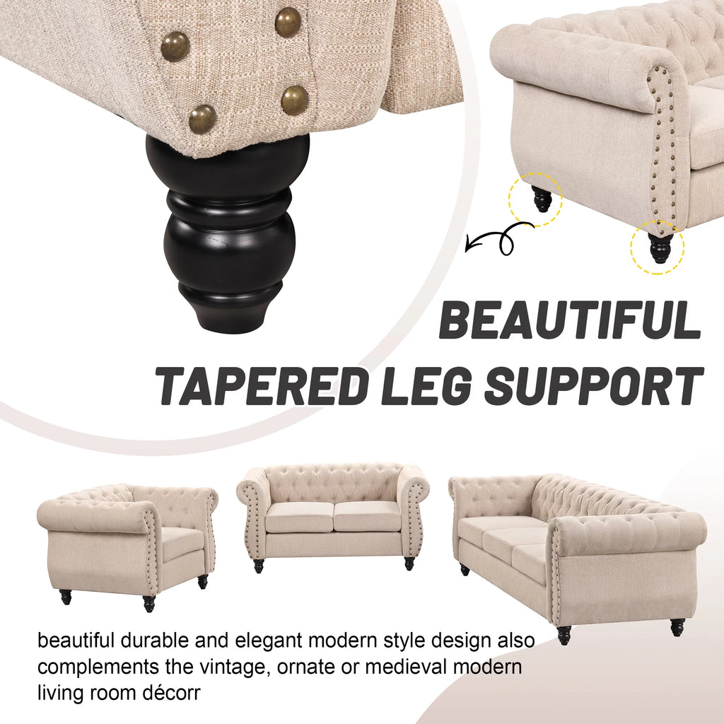 Dutch Velvet Tufted Sofa Set with Solid Wood Legs Y904