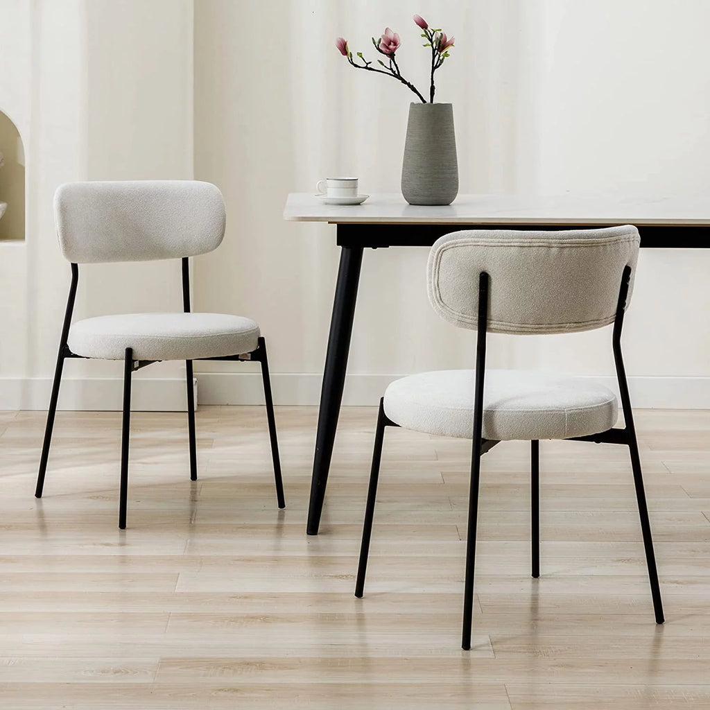 Set of 2 Boucle Upholstered Dining Chairs with Black Metal Legs A745