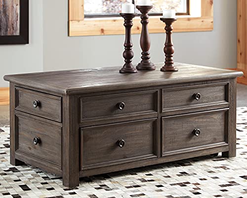 Antique Cream Brown Lift Top Coffee Table with Drawers N8545