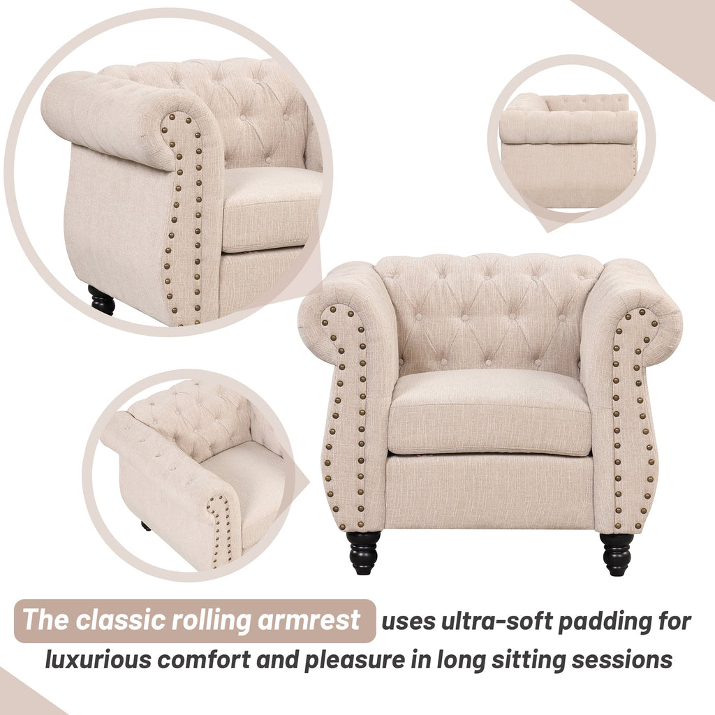 Dutch Velvet Tufted Sofa Set with Solid Wood Legs Y904