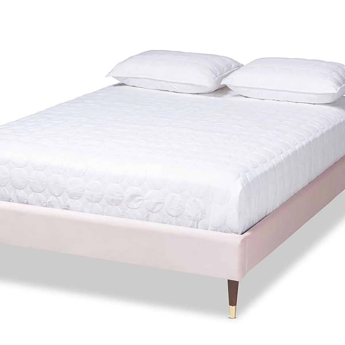Light Pink Velvet Upholstered Full Size Wood Platform Bed Frame T229