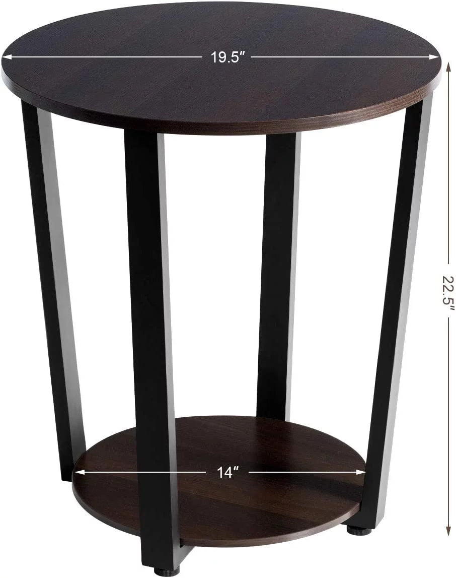 Round 2-Tier Metal End Table with Storage Shelf I675