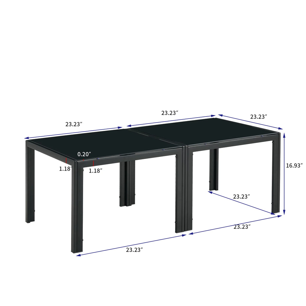 Coffee Table Set of 2 Black Tempered Glass D4549