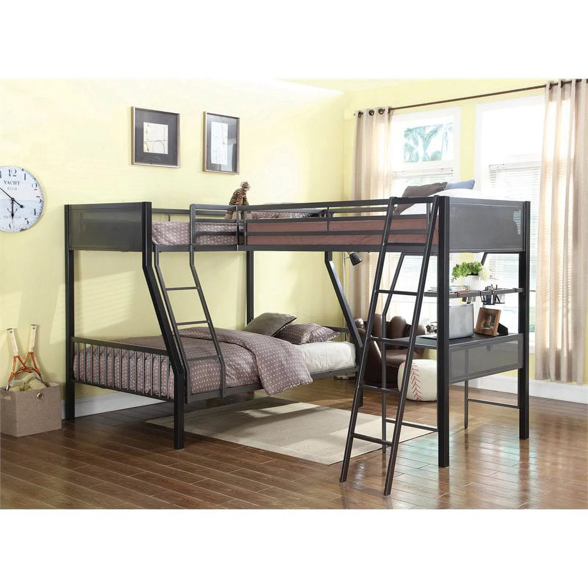 Black and Gunmetal 2-piece Metal Twin Over Full Bunk Bed Set F951295