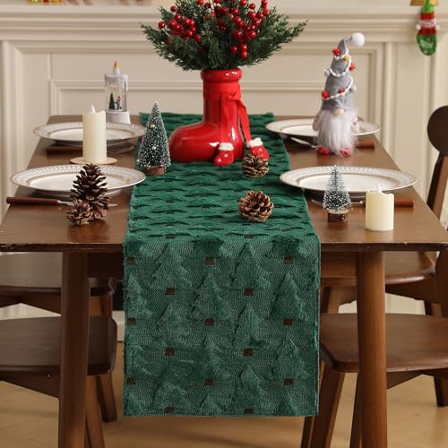 Beige 13x72 Inch Faux Fur Jacquard Christmas Tree Table Runner Z903