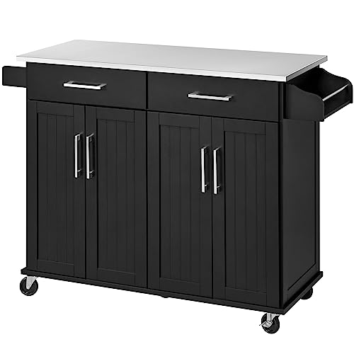 White Kitchen Island Cart with Stainless Steel Countertop Z71983