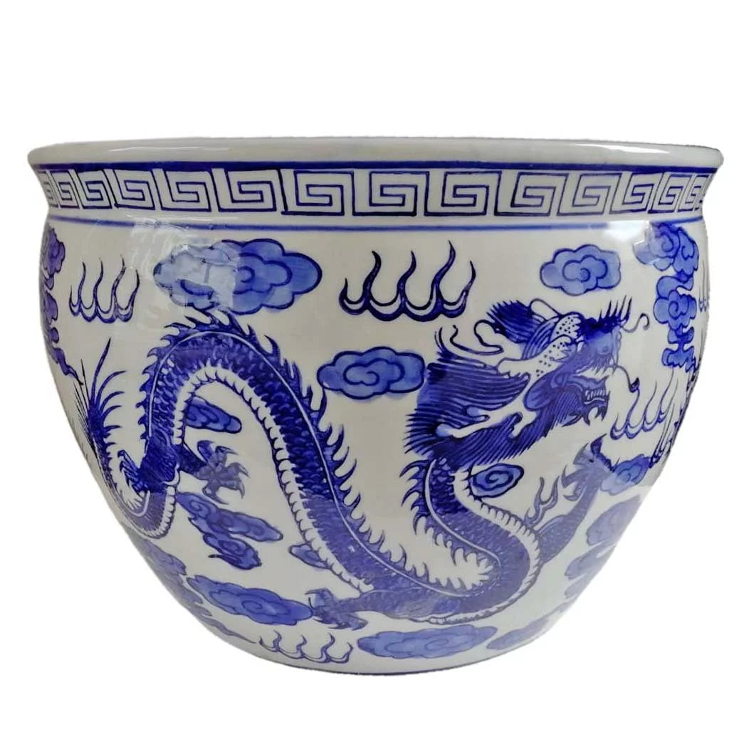 Blue and White Porcelain Fishbowl with Dragon Design Y303