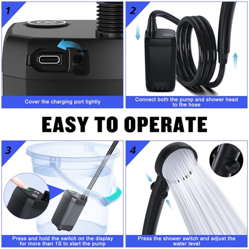 Portable Camping Shower with LED Display, 4 Spray Modes, IPX7 Waterproof H264003