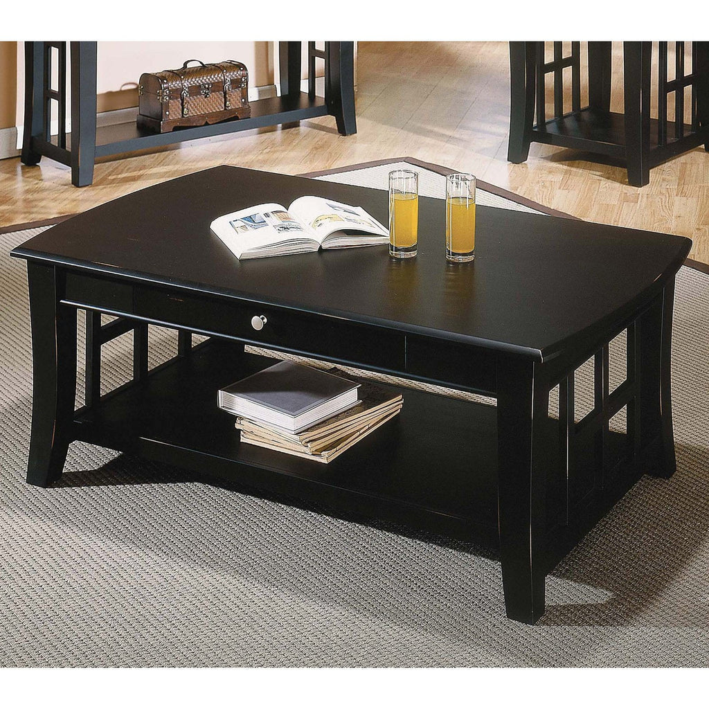 Black Rectangle Coffee Table with Storage and Shelf H8829