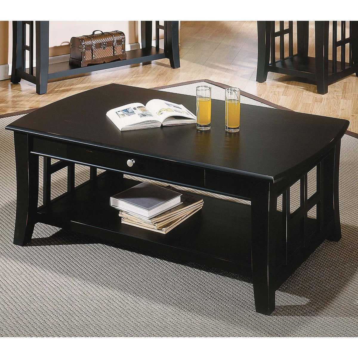 Black Rectangle Coffee Table with Storage and Shelf H8829