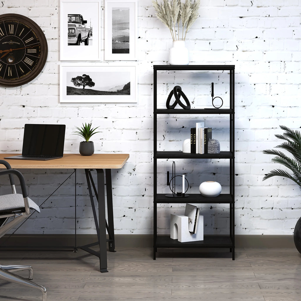 5-Tier Black Woodgrain Bookshelf M38637