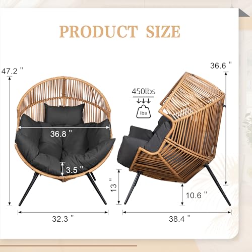 Oversized Beige Wicker Egg Chair with Cushion X788416