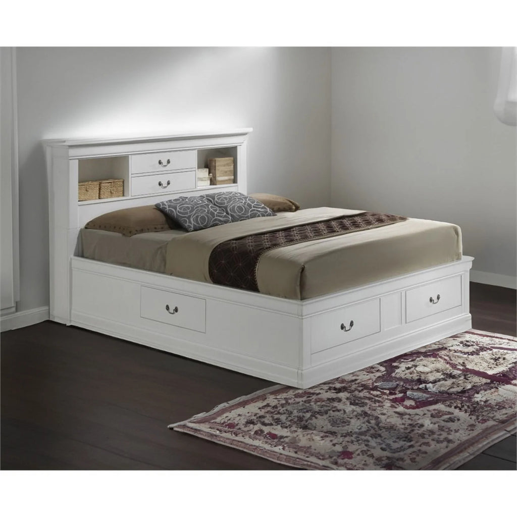 White Queen Wood Bookcase Storage Platform Bed E1355