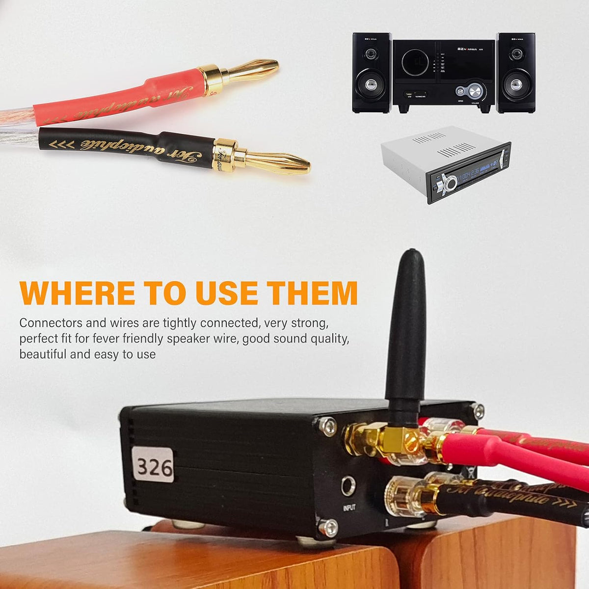 13AWG Oxygen-Free Copper Speaker Cables with Banana Plug Tips O752