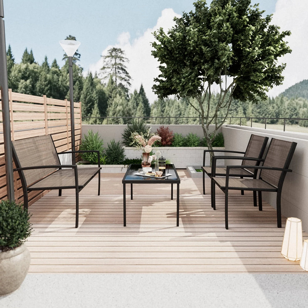 4 Pieces Textilene Steel Outdoor Furniture Set with Loveseat Tea Table I831178