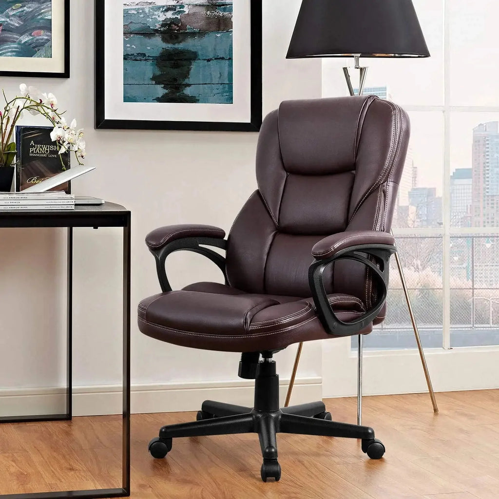 Brown Faux Leather High-Back Office Chair with Lumbar Support V54710