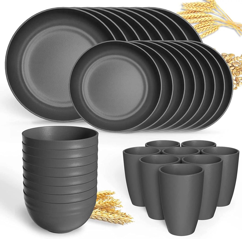 Wheat Straw Dinnerware Set for 8, 32 Pc Plastic Plates and Bowls H22182