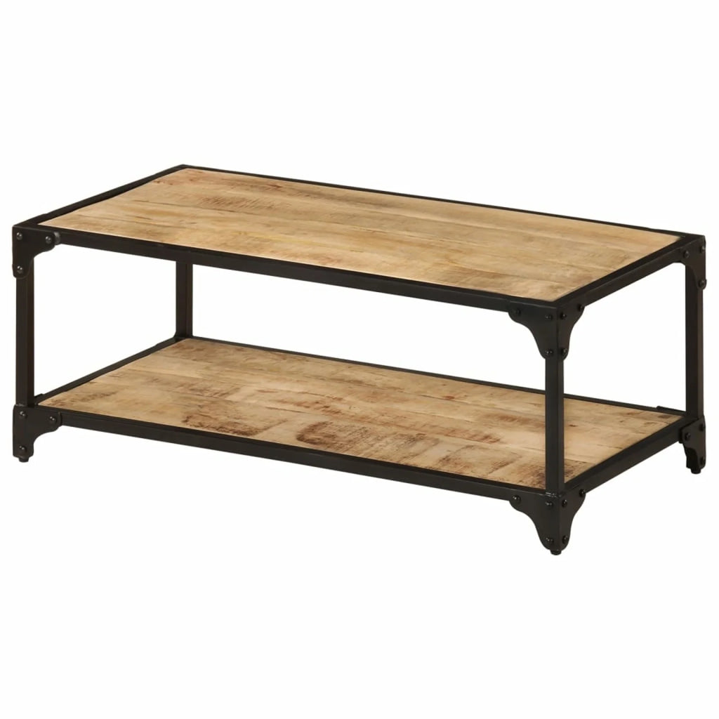 Coffee Table with Storage Shelf Mango Wood Iron Frame O5004