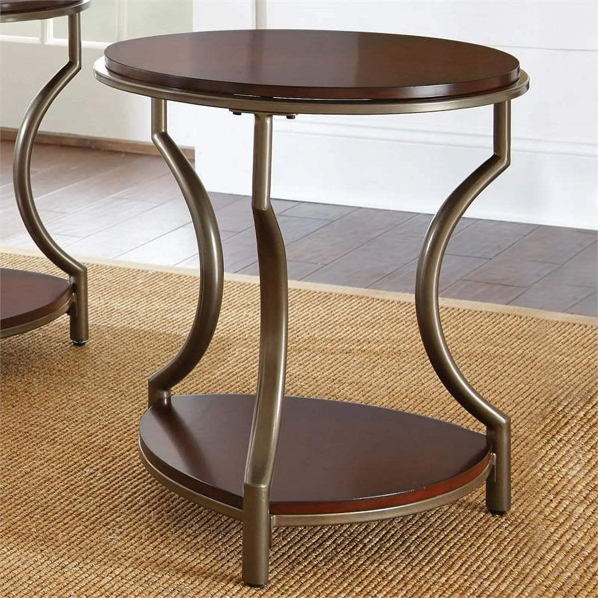 Cherry Finish Wood and Metal Round End Table I2539