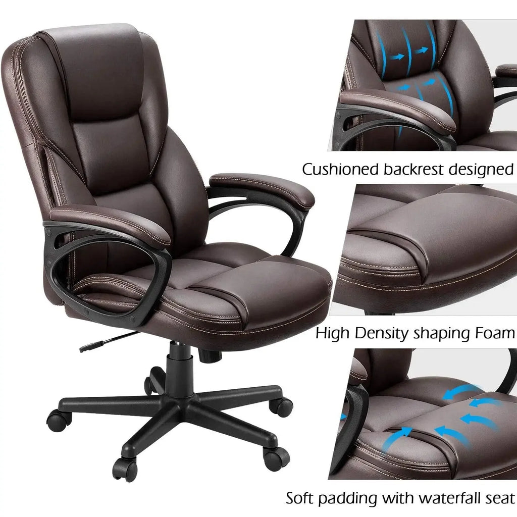 Brown Faux Leather High-Back Office Chair with Lumbar Support V54710