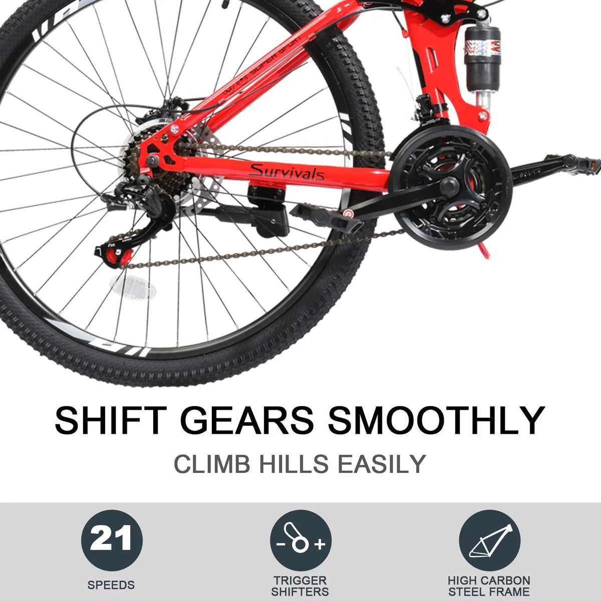 Folding Mountain Bike 21-Speed 26 inch Wheels Red C7726