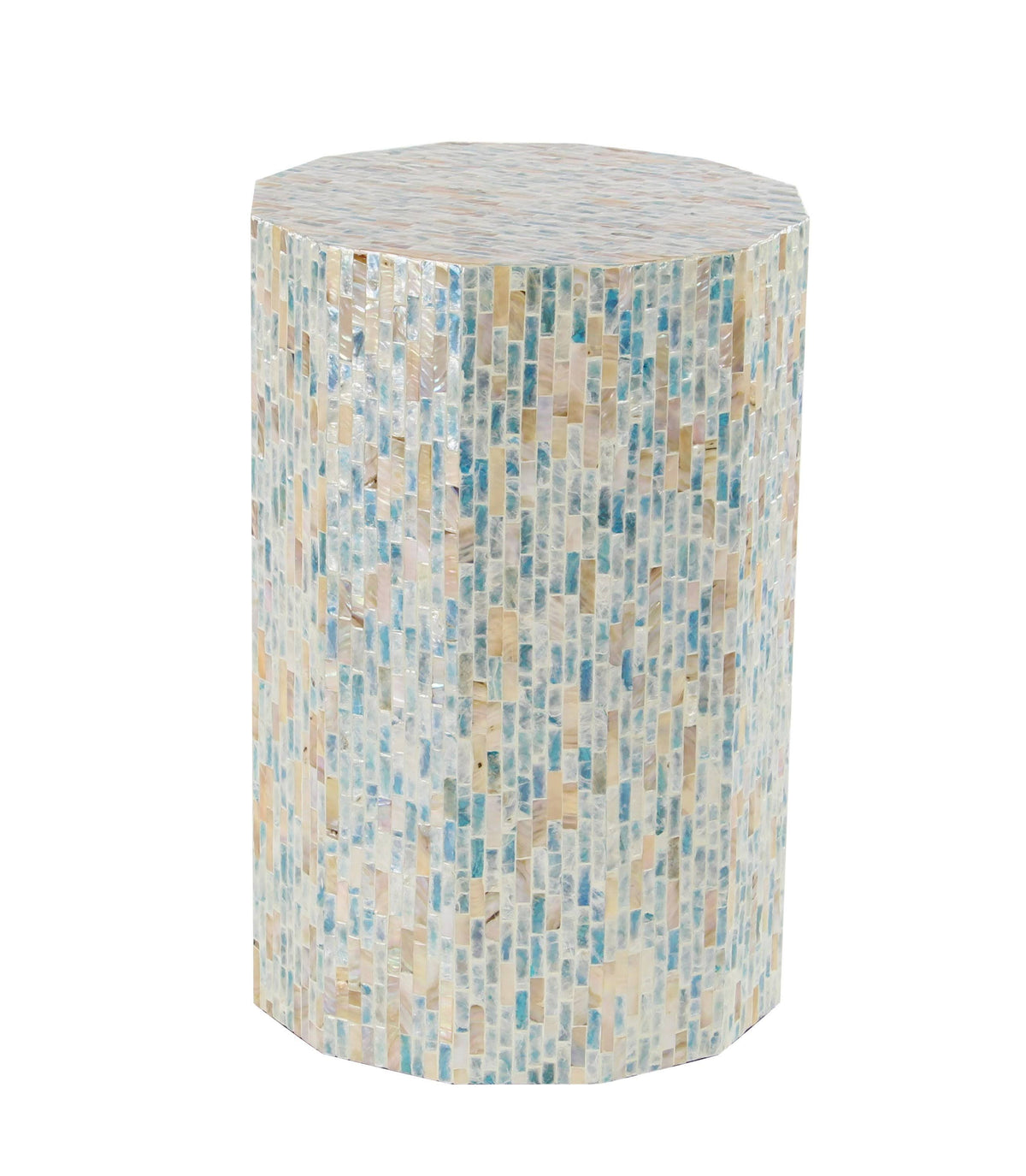 Natural Wood and Shell Round Accent Table L9980