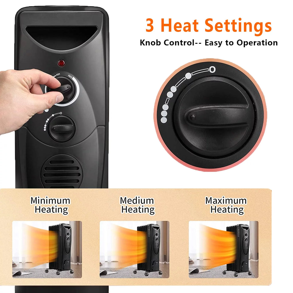 Oil Filled Radiator Heater Portable Electric Heater with 3 Heat Settings Black T625935