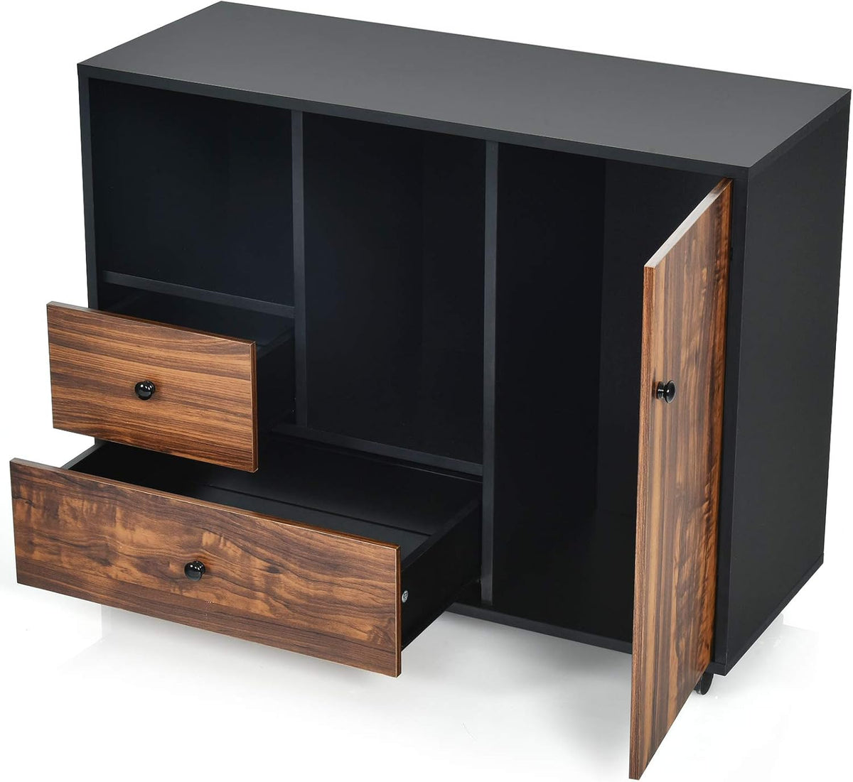 Black Brown 2 Drawer Wood Mobile Filing Cabinet K97578